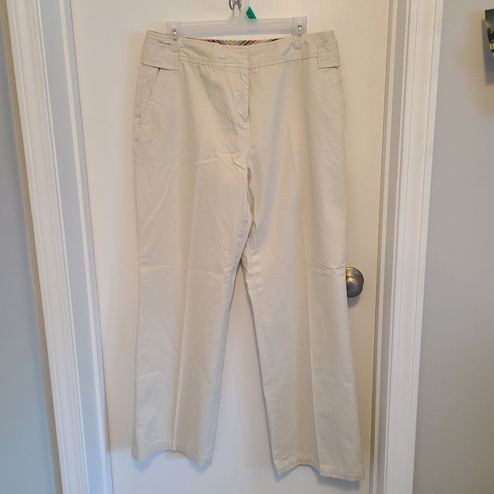 J. Jill Trouser Size 12 Khaki Hook And Bar Closure Back Button Detail